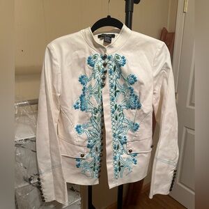Tory Burch White Embroidered Button-Front Jacket